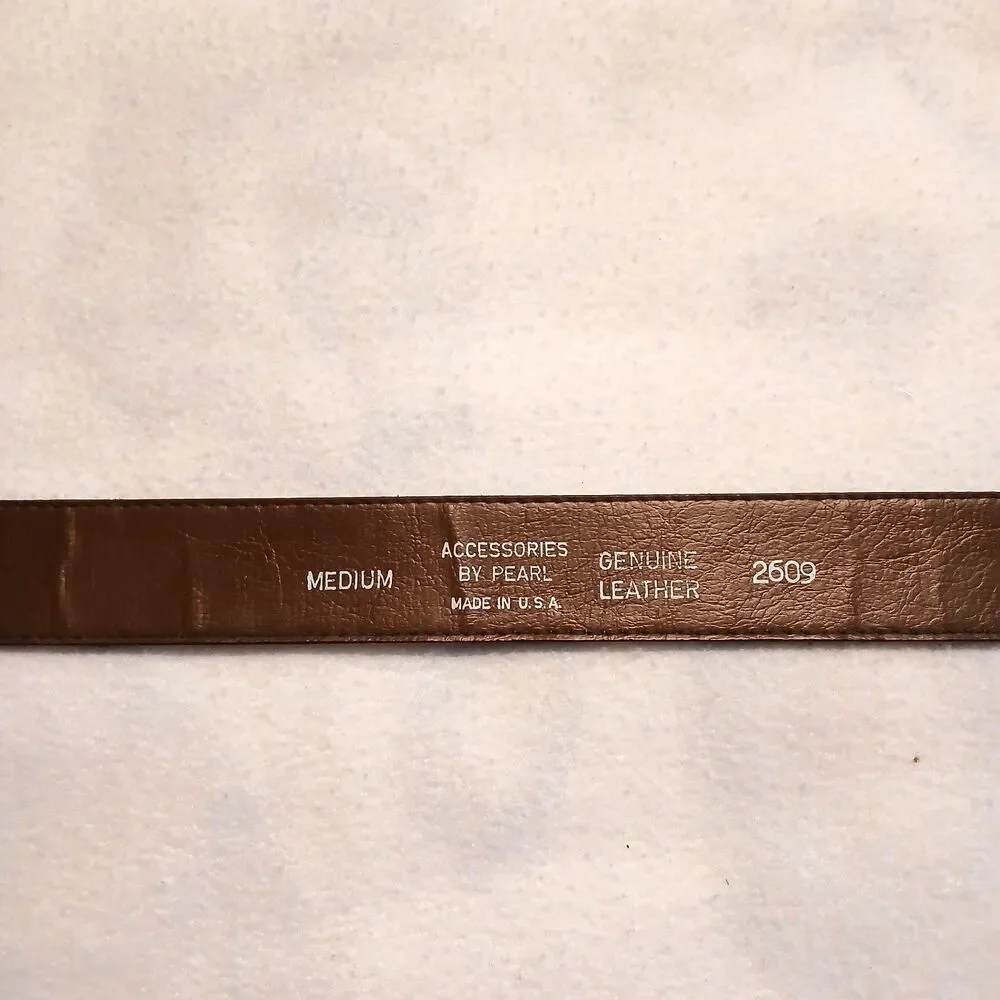 Accessories by Pearl Genuine Leather Belt Faux Ostrich Brown Size Medium 26-30